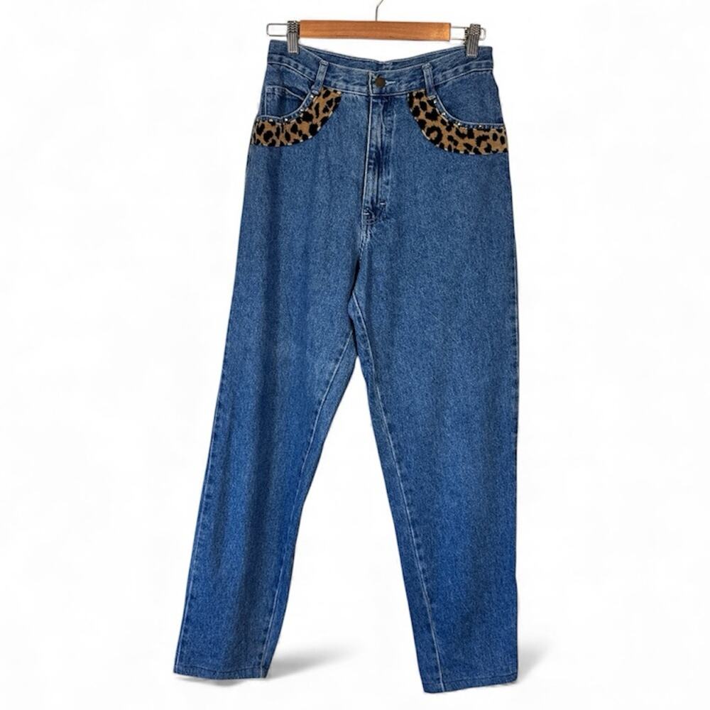 Vintage Y2K Krazy Larry Blue Mom Jeans Womens 10 Animal Print Detail Fall Denim